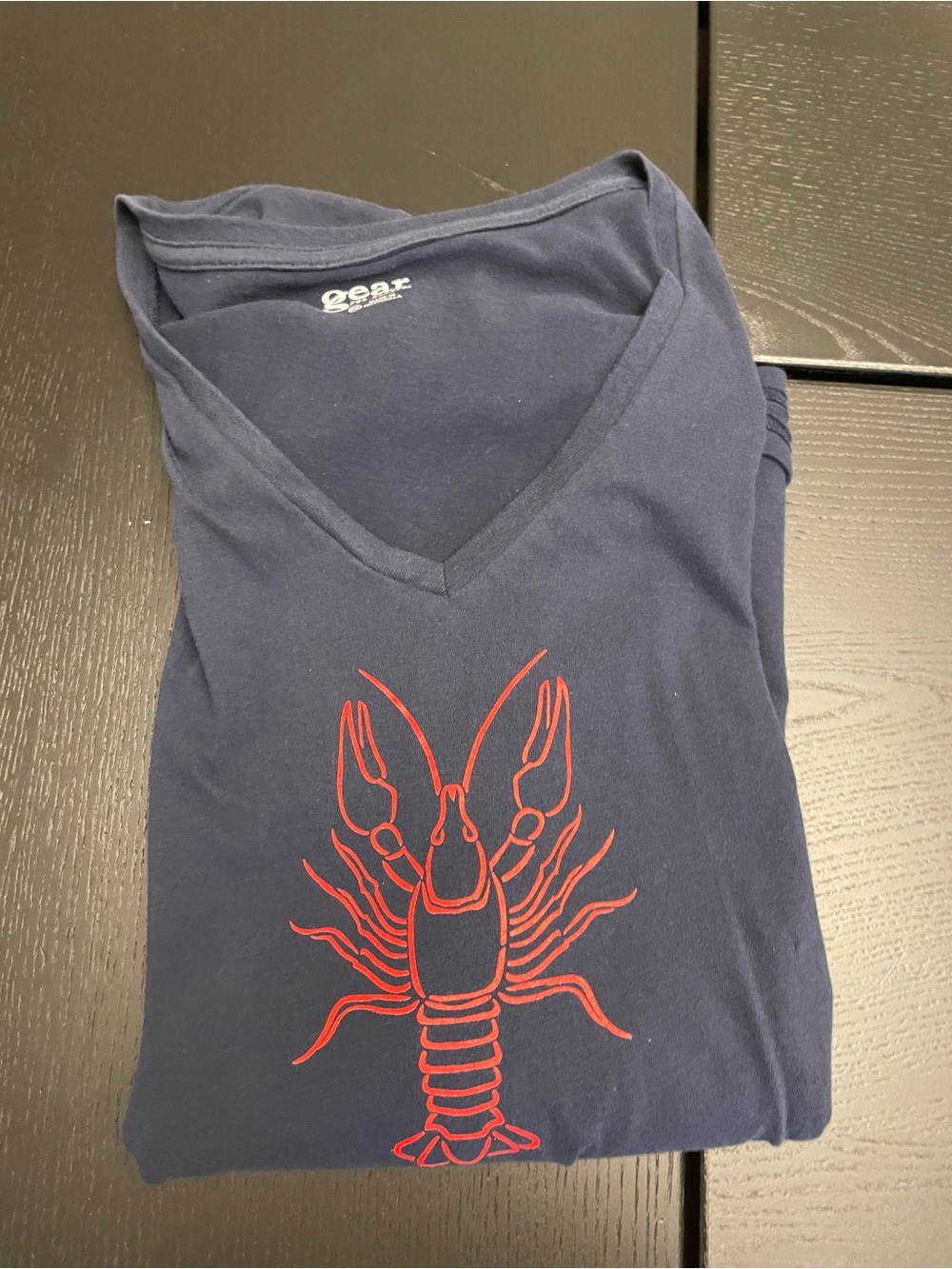 Gear For Sports Navy V-Neck T-Shirt with Red Lobster Graphic